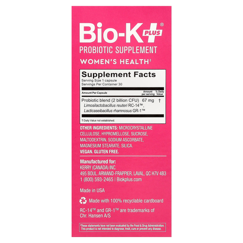 Bio-K+, добавка с пробиотиком, для женского здоровья, 30 капсул