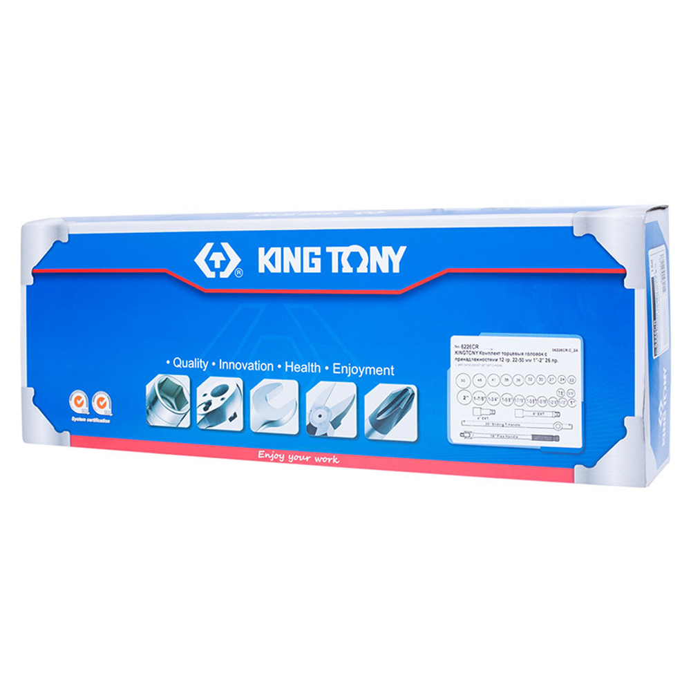 KING TONY (6226CR) Набор торцевых головок с принадлежностями 3/4", 12-гранные, 22-50 мм и 7/8"-2", 26 предметов