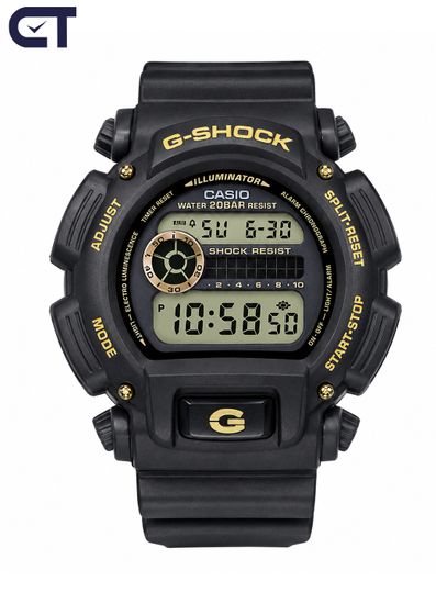 Casio DW-9052GBX-1A9SDR мужские часы — чёрные G-SHOCK с золотыми акцентами