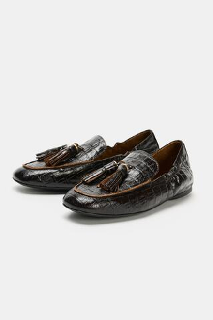 ZARA КОЖАНЫЕ ЛОФЕРЫ С ПРИНТОМ, КОРИЧНЕВЫЙ