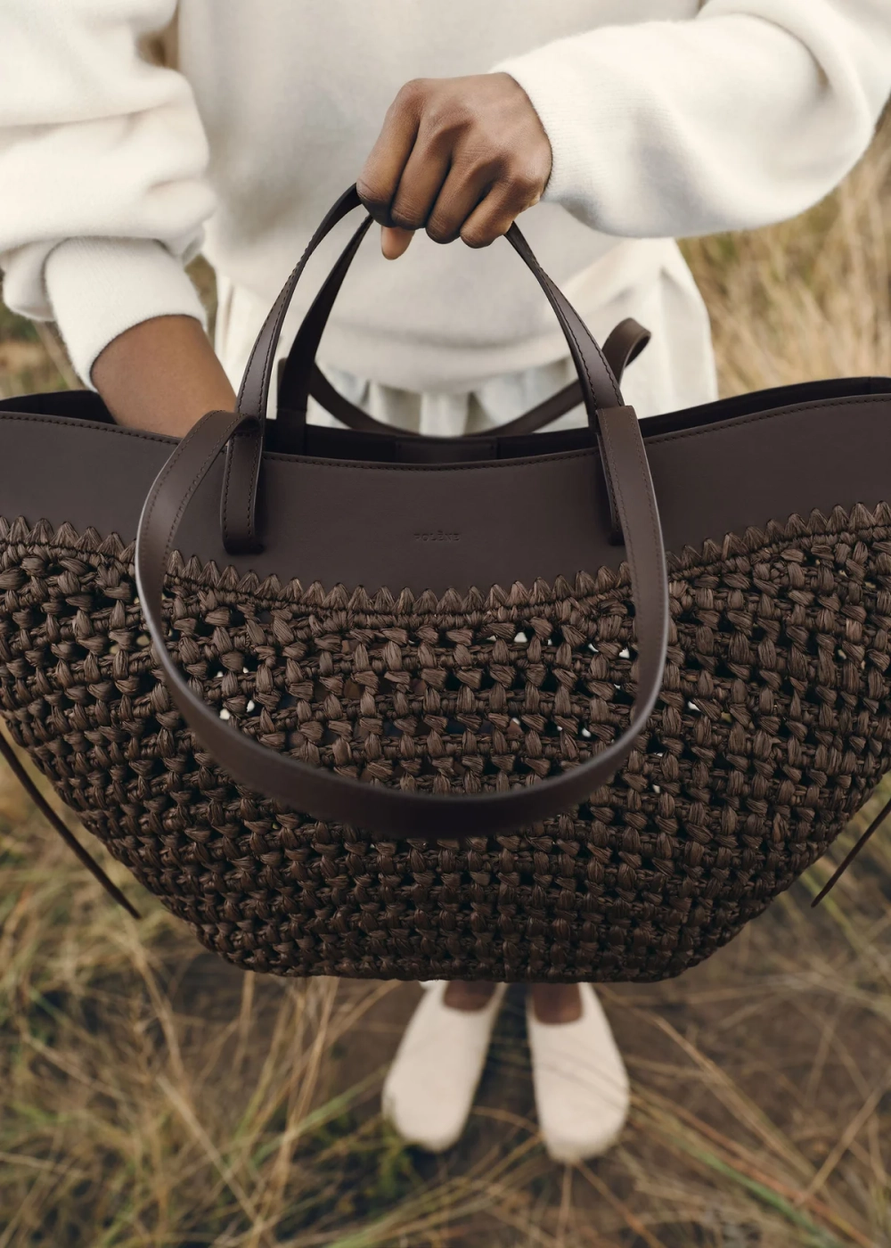 POLENE СУМКА CYME RAFFIA, ЦВЕТ ЧЕРНОГО ДЕРЕВА