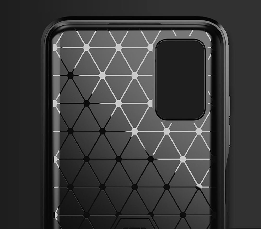 Мягкий чехол синего цвета для смартфона Samsung Galaxy A03S, серия Carbon (стиль карбон) от Caseport