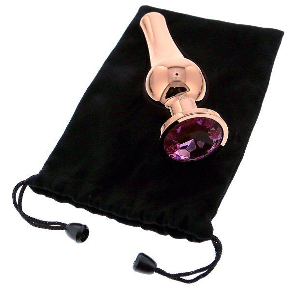 Золотистая анальная пробка с кристаллом Rose Gold Pleasure Plug S - 9 см. (Цвет: золотистый)