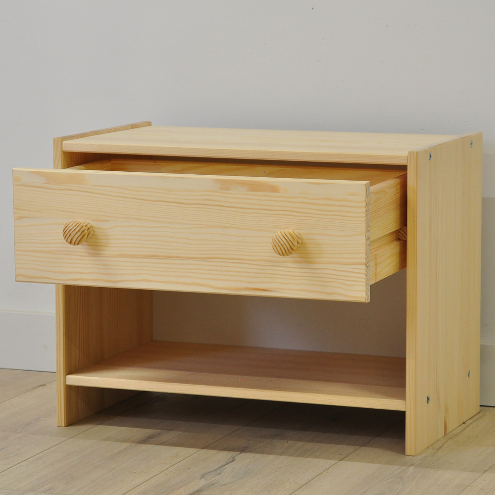 Тумба прикроватная, 52х30х40, Раст с ящиком и полкой, массив сосны, без отделки, IKEA