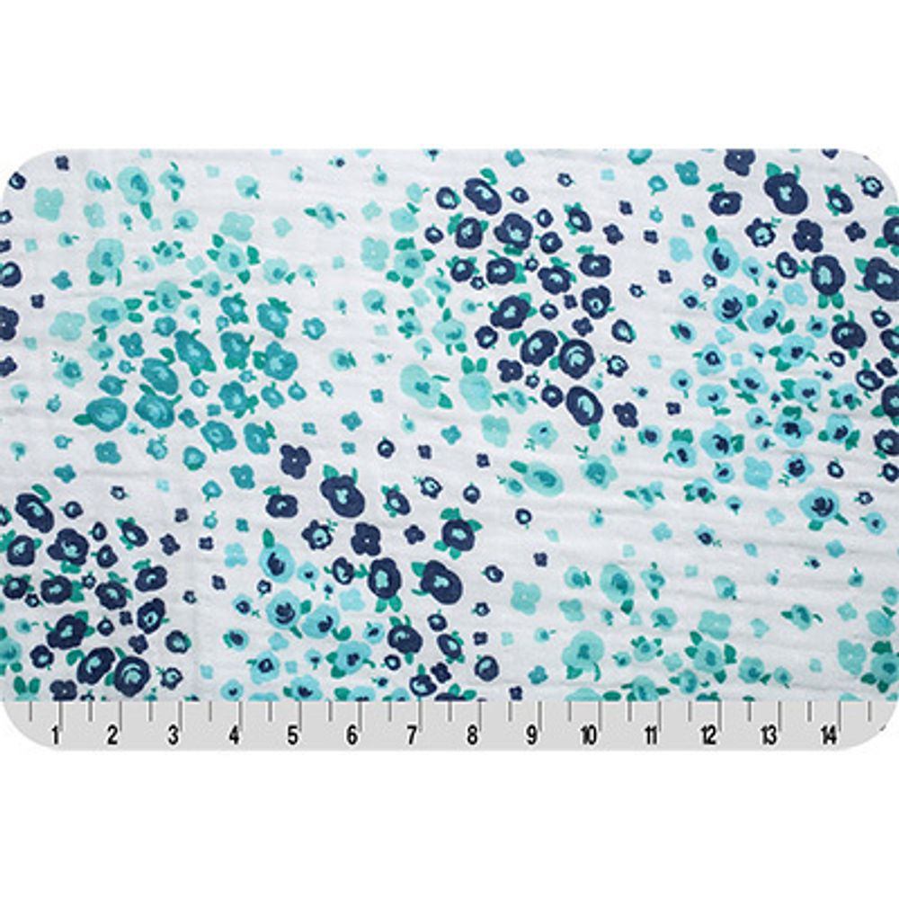 Ткань для пэчворка Peppy Embrace (марлевка), отрез 100х125 см, 120 г/м², floral fields teal, Shannon Fabrics Ткань для пэчворка Peppy Embrace (марлевка), отрез 100х125 см, 120 г/м², floral fields teal, Shannon Fabrics