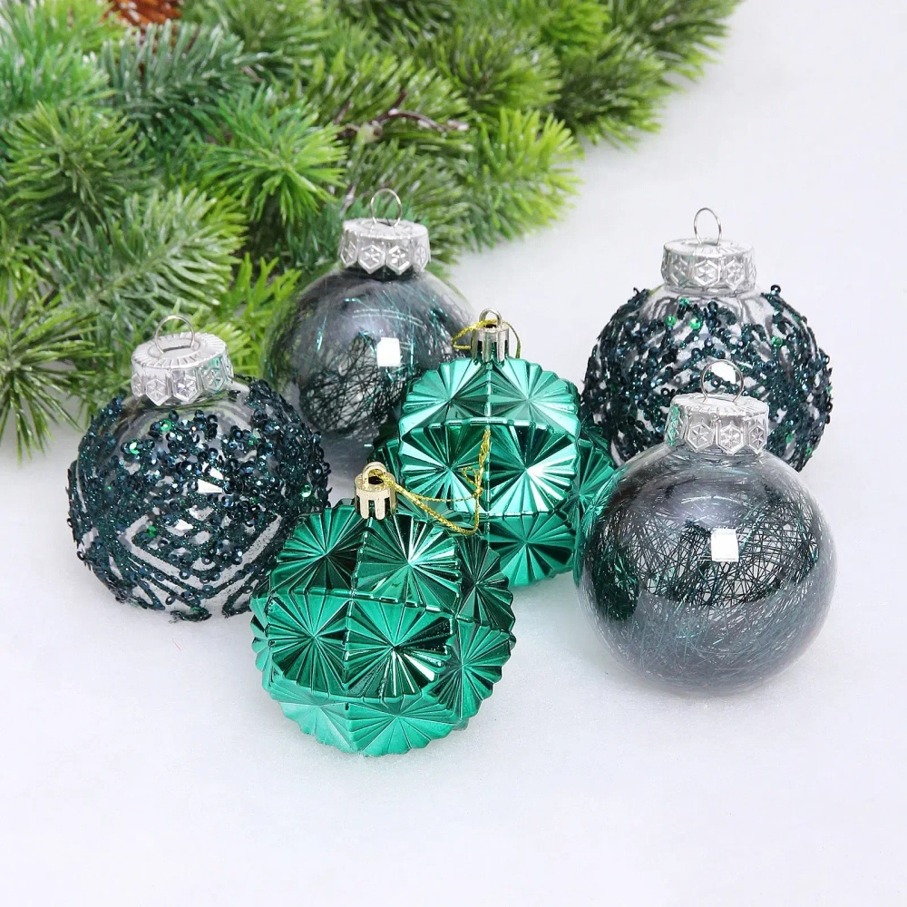 Набор шаров «Зимний Этюд» 7 см (в наборе 6 шт), Изумруд