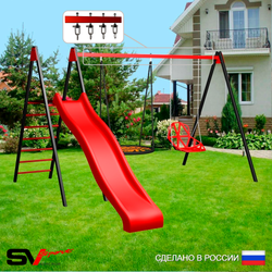 Уличные качели Sv Sport с горкой УК193В2 (3.7м/Гнездо 80см/Со спинкой/Подвесы на втулке 2к)