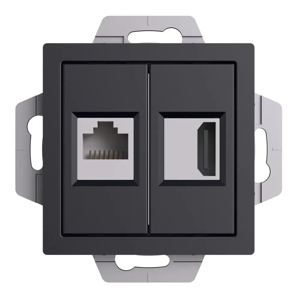 ATLASDESIGN РОЗЕТКА двойная HDMI+RJ45, кат. 5е, механизм, КАРБОН