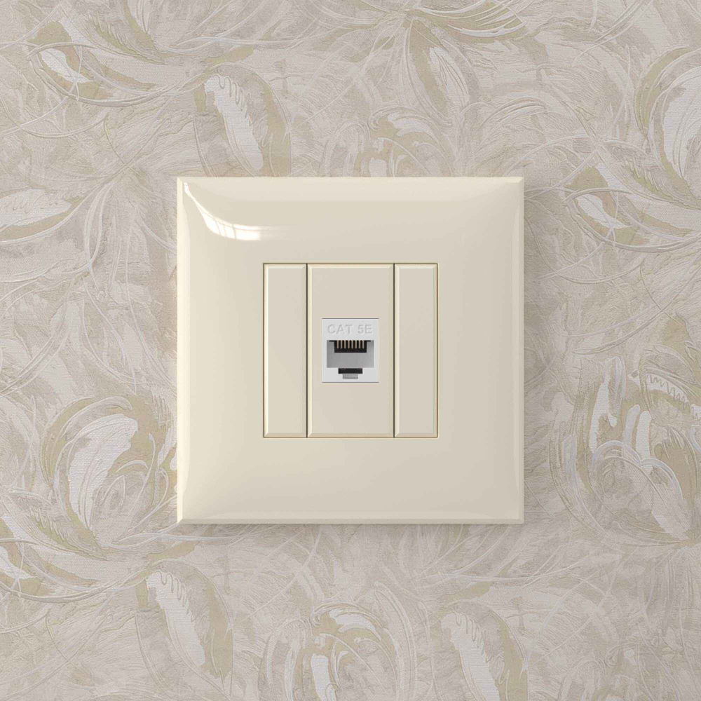 Компьютерная розетка RJ-45 без шторки в стену, кат.5е одинарная, "Avanti", "Ванильная дымка"