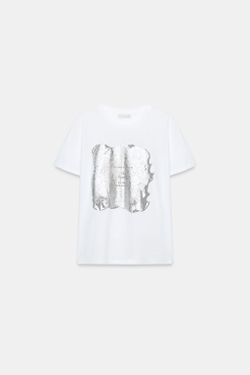 ZARA ФУТБОЛКА С ЭФФЕКТОМ МЕТАЛЛИК, СЕРЕБРИСТЫЙ