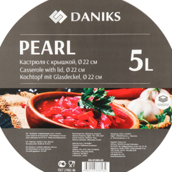 Кастрюля нерж, 5 л, с крыш, крышка стекло, Daniks, Перл, GS-01205-22, индукц