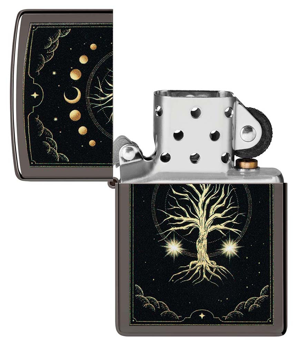 Зажигалка Zippo Mystic Nature Design с покрытием Black Ice®, латунь/сталь, черная, 38x13x57 мм