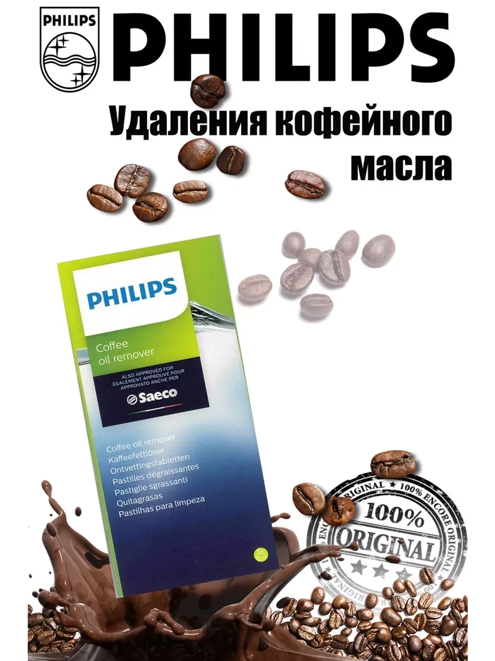 Таблетки для удаления кофейных масел кофемашины Philips / Saeco (421945032531, CA6704/10) 421945032531