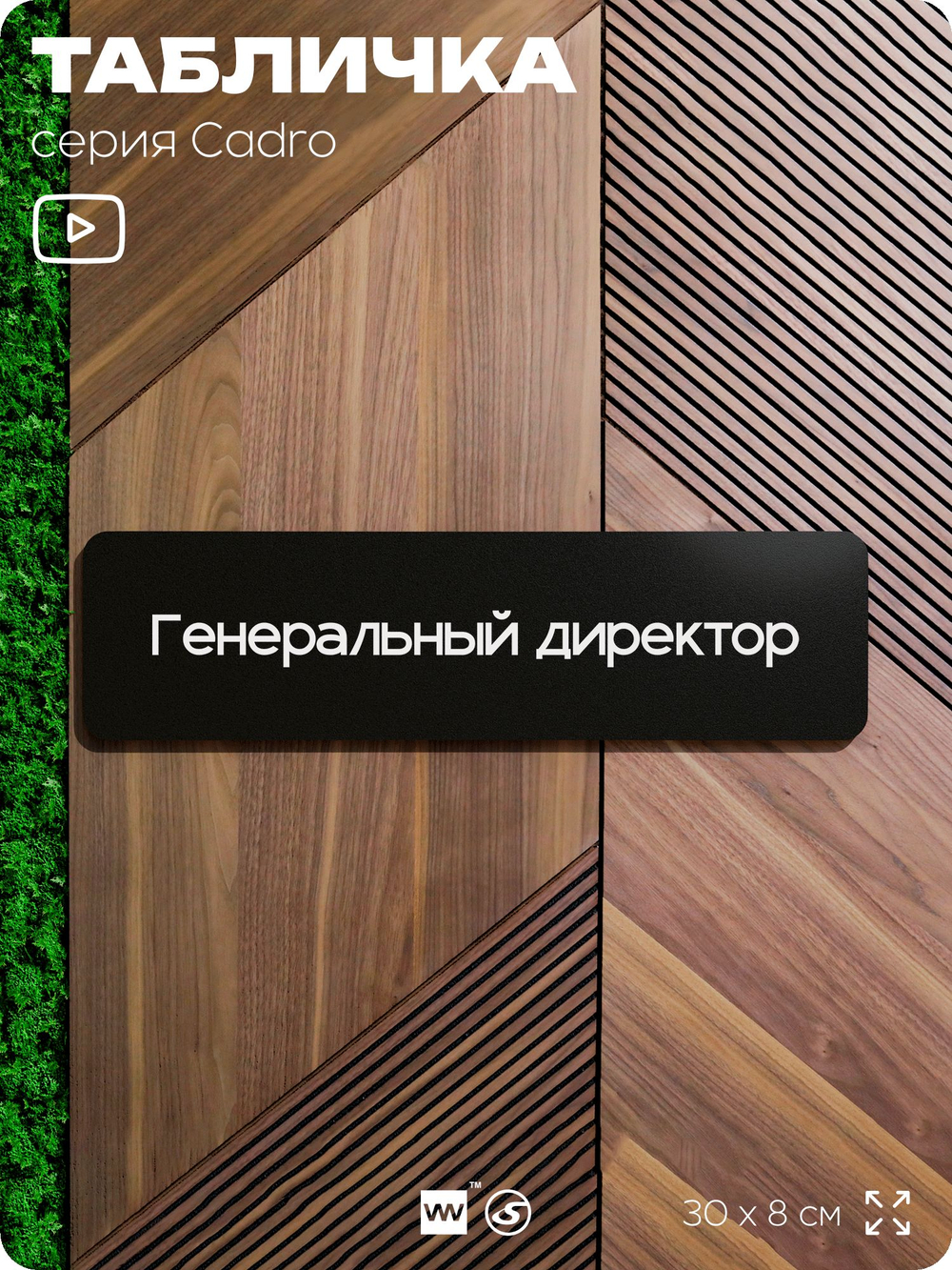 Табличка Генеральный директор, на дверь, 30х8 см, черная, серия CADRO, Айдентика Технолоджи