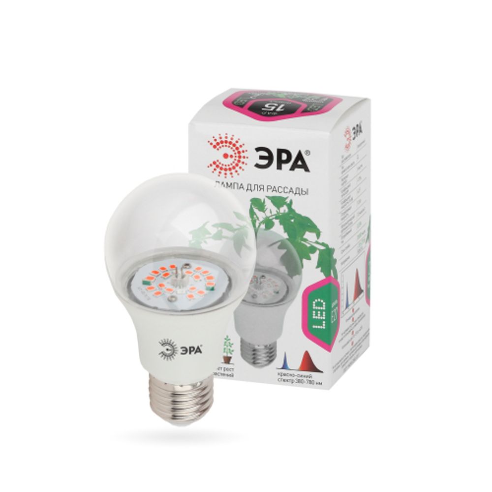 Фитолампа для растений светодиодная ЭРА FITO-10W-RB-E27-K красно-синего спектра 10 Вт Е27 | Фитолампы Е27