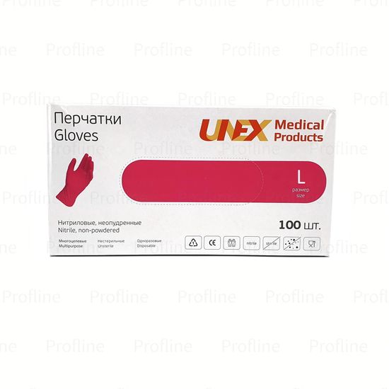 Перчатки UNEX размер L нитриловые фуксия 50 пар/уп