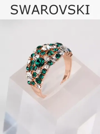 Кольцо Россыпь из зеленых камней Swarovski