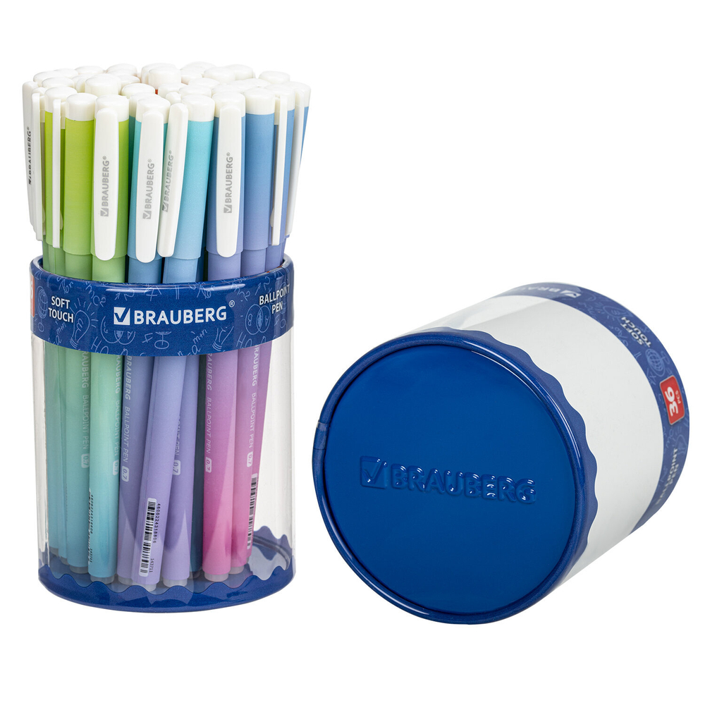 Ручка шариковая BRAUBERG SOFT TOUCH GRIP «GRADE PASTEL», СИНЯЯ, мягкое покрытие, ассорти, узел 0,7 мм, 36 штук.
