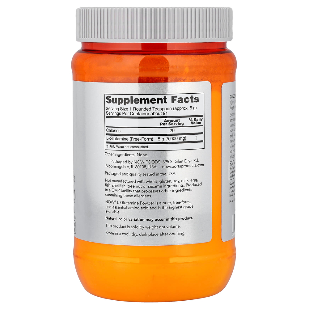 NOW Foods, Sports, L-глютамин в виде порошка, 454 г (1 фунт)