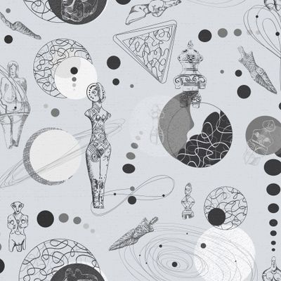 Космос, планеты, ацтеки, космический рисунок. Space, planets, Aztecs, space background.