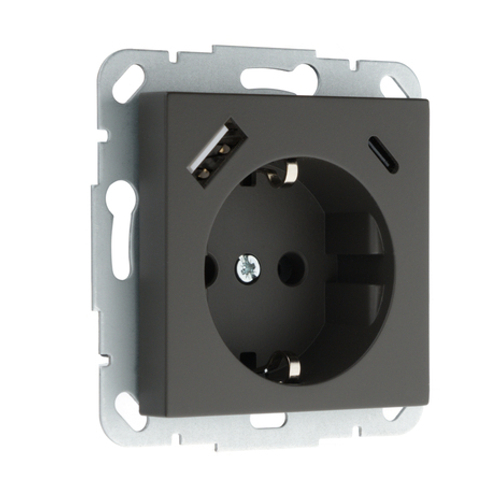 Розетка USB (A+C), 16А 250В 3400 мА LAVERO BAROCCO 1013600303 чёрная матовая