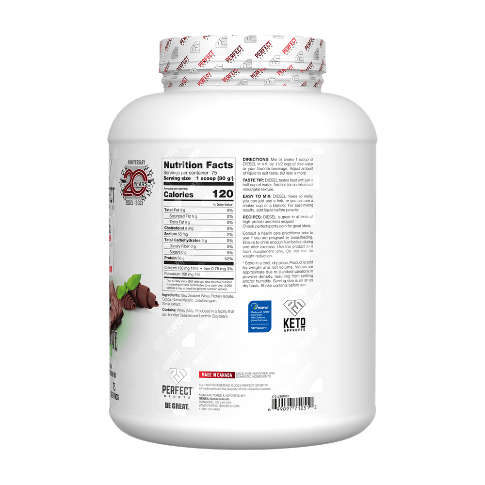 PERFECT Sports, Diet, новозеландский сывороточный изолят, шоколад и мята, 2,27 кг (5 фунтов)