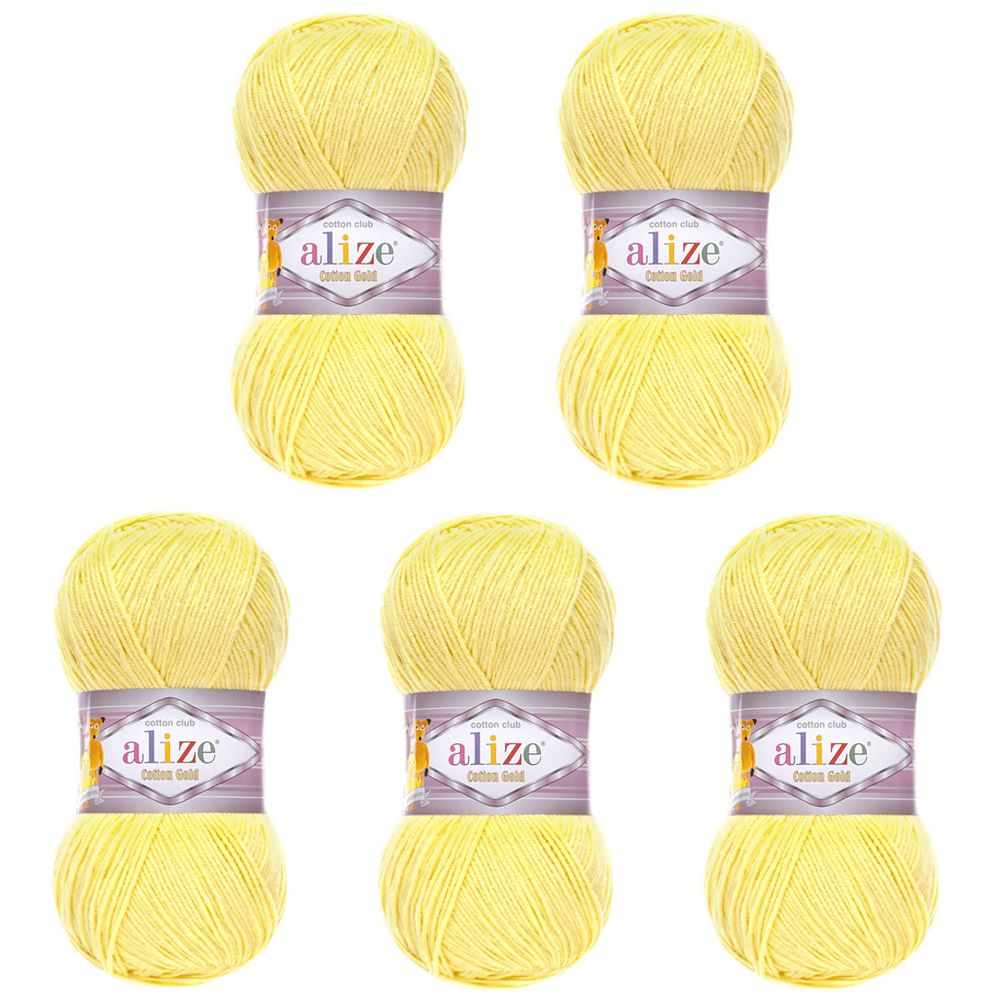 Пряжа Alize (Ализе) Cotton Gold / уп.5 мот. по 100 г, 330м, 187 светлый-лимон A