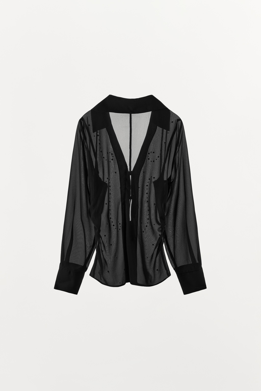 ZARA ПОЛУПРОЗРАЧНАЯ БЛУЗА С ЗАКЛЕПКАМИ, ЧЕРНЫЙ