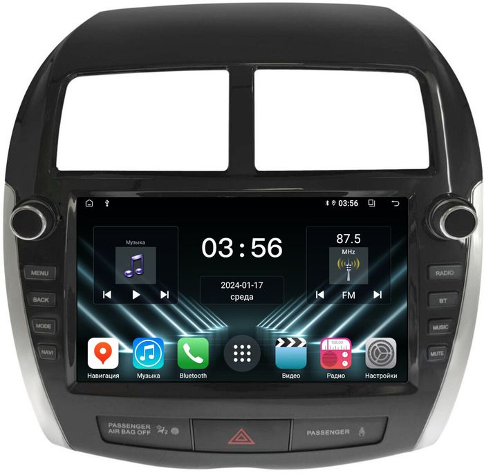 Магнитола для Mitsubishi ASX 2010-2016, Peugeot 4008, Citroen C4 Aircross (рамка с крутилками и кнопками) - FarCar S280 монитор 9.5" IPS на Android 13, CarPlay