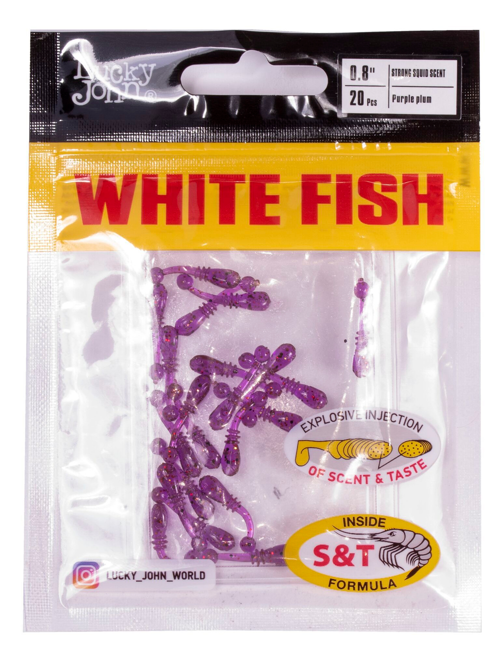 Слаги съедобные Lucky John White Fish 0.8" (2 см), цвет S13, 20 шт