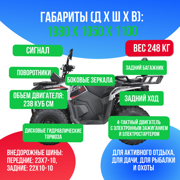 Бензиновый квадроцикл WHITE SIBERIA BARS 320 - Серый фото №3