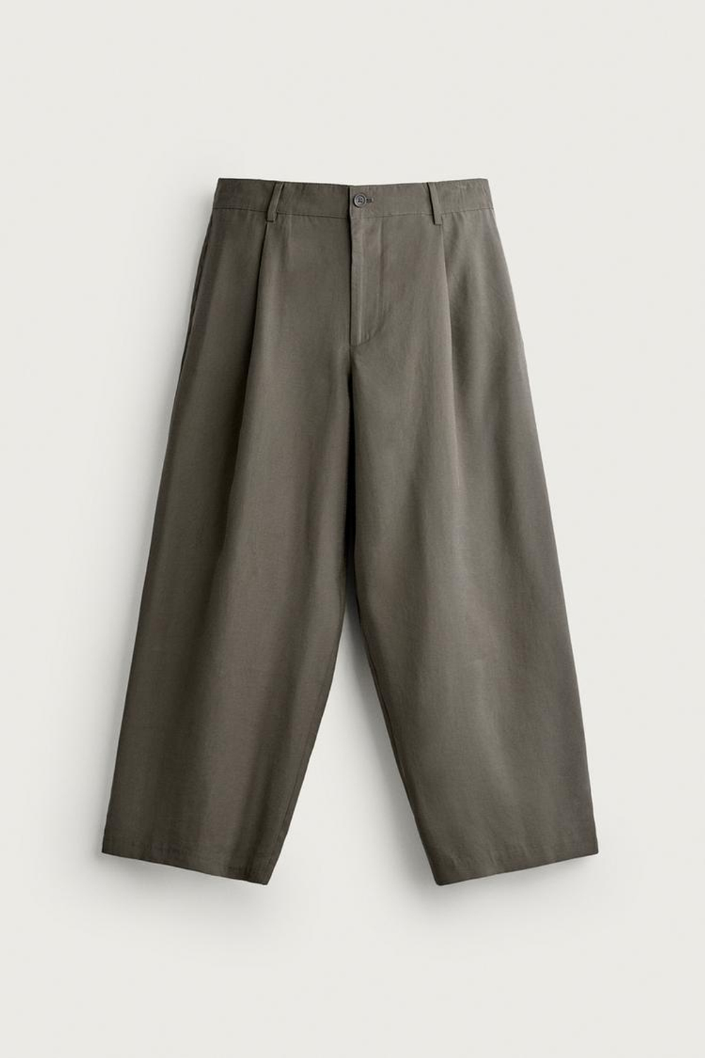 ZARA СТРУЯЩИЕСЯ БРЮКИ RELAXED FIT СО СКЛАДКАМИ, ЭКРЮ/ХАКИ