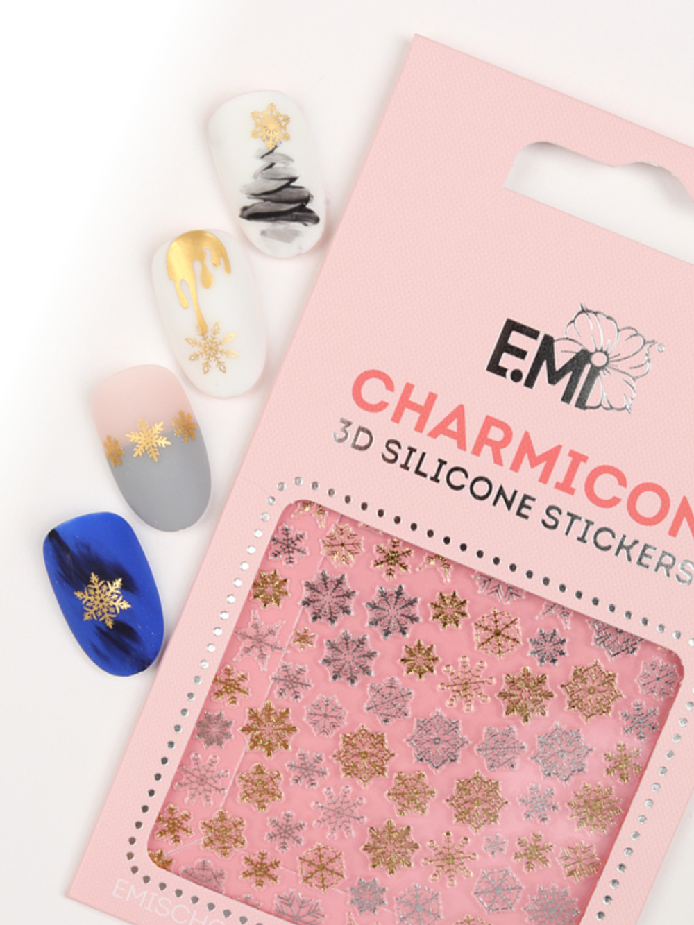 Charmicon 3D Silicone Stickers №151 Снежинки золото/серебро