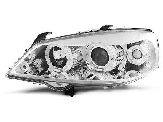 Передние фары Opel Astra G angel eyes chrome