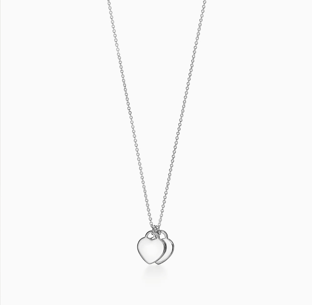 Подвеска из серебра 925 Tiffany 💠, 2 сердца с бриллиантом и  эмалью . В наличии