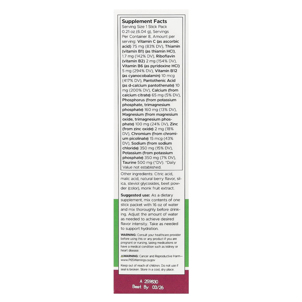 Swanson Vitamins, Simply Hydrate, смесь для гидратации электролитов, Berry Blast, 8 пакетиков в виде стиков по 6,04 г (0,21 унции)