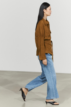 Massimo Dutti Куртка из кожи и замши, цвет темной верблюжьей шерсти