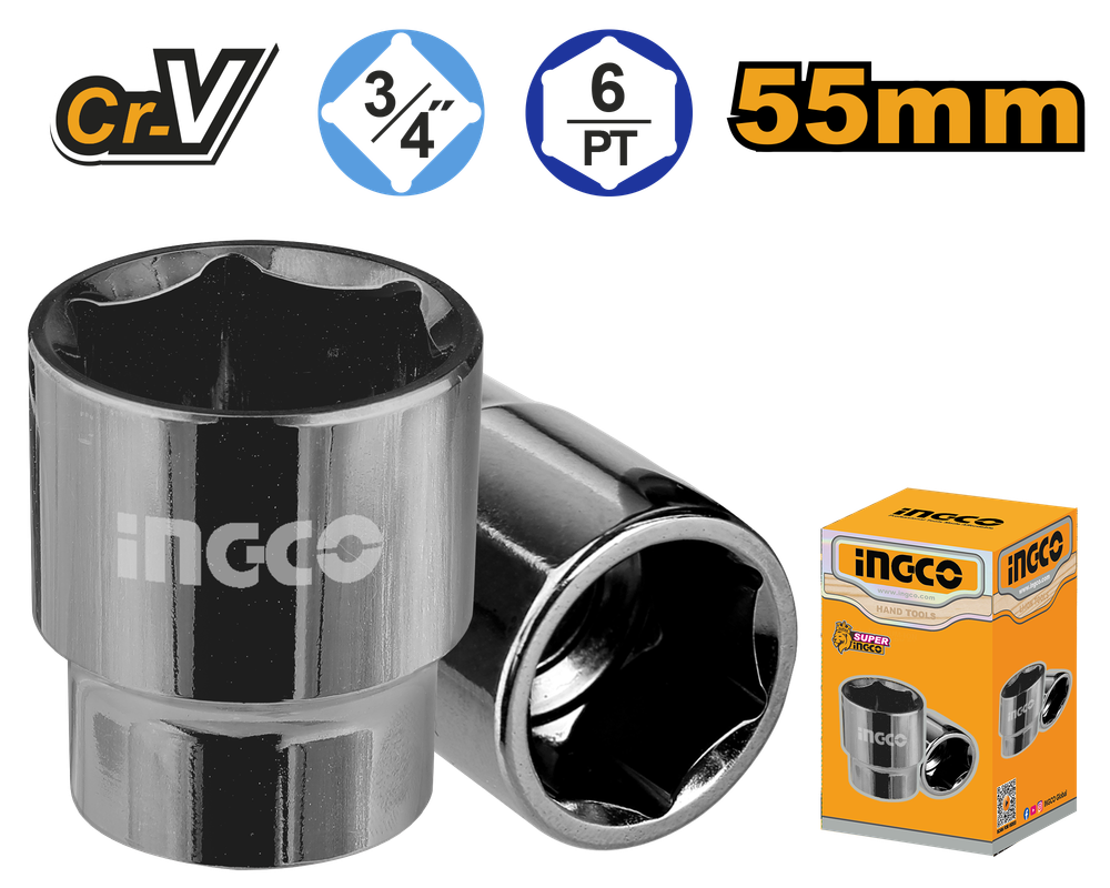 Головка торцевая шестигранная INGCO HHAST34551 INDUSTRIAL 3/4" 55 мм