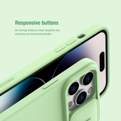 Чехол с шелковистым покрытием от Nillkin для iPhone 14 Pro, серия CamShield Silky Silicone Case с защитной шторкой для камеры, цвет мятно-зеленый Mint Green