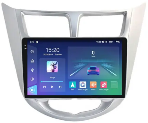 Магнитола для Hyundai Solaris 1 2010-2016 (рамка серебро) - Parafar PF067RN2K на Android 13, Быстрая, QLED+2K, CarPlay, 4G SIM-слот