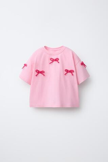 ZARA ФУТБОЛКА С ЦВЕТОЧНЫМ КРУЖЕВОМ КРОШЕ, РОЗОВЫЙ
