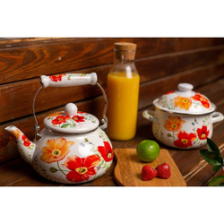 Кастрюля сталь, эмал, 5 л, с крыш, крышка сталь, Vetta, Букет, 894326, индукц