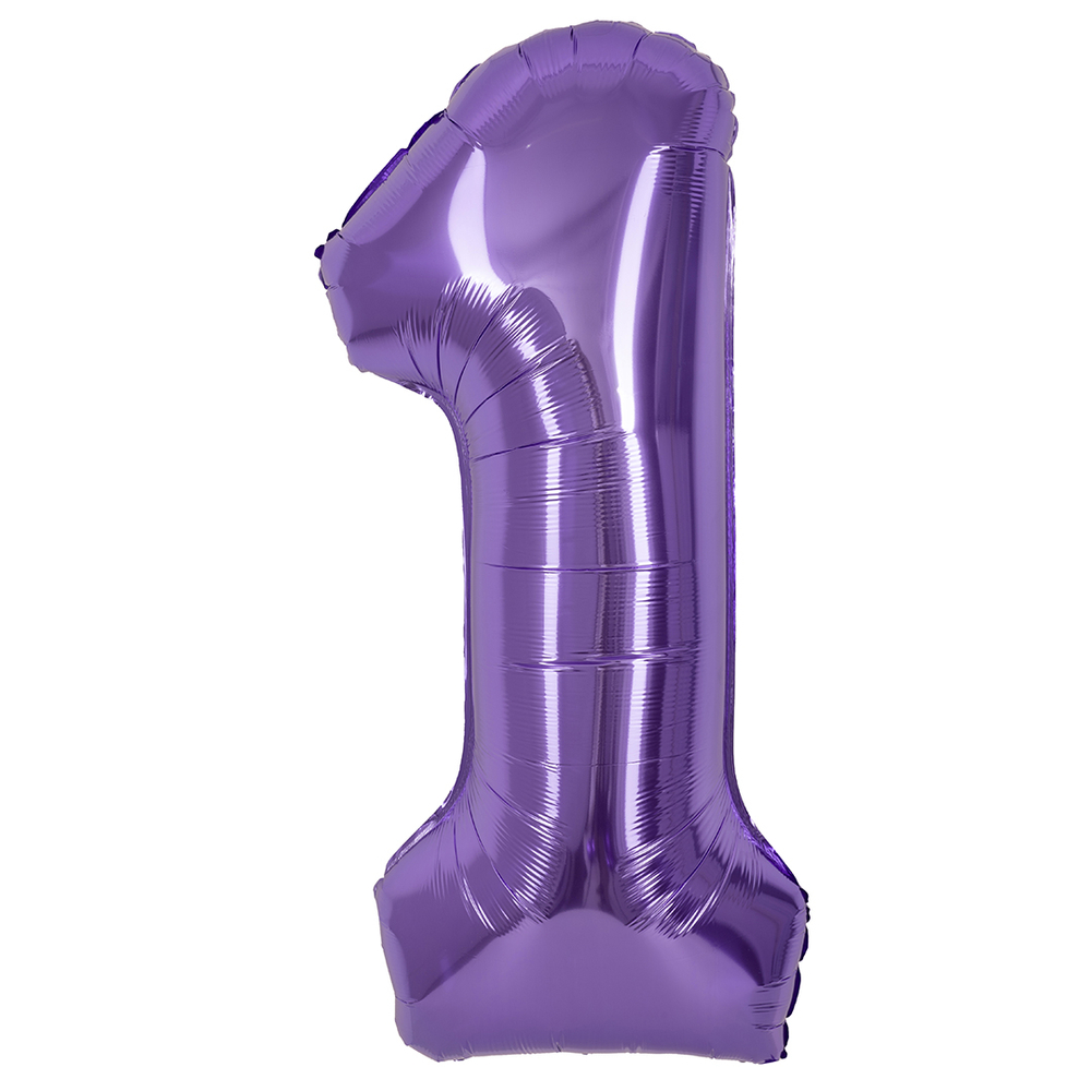 Шар (40''/102 см) Цифра, 1, Сиреневый, Металлик, 1 шт. в уп.