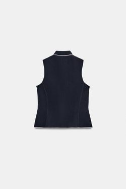 ZARA ЖИЛЕТ С КОНТРАСТНОЙ ОТДЕЛКОЙ, МОРСКОЙ СИНИЙ