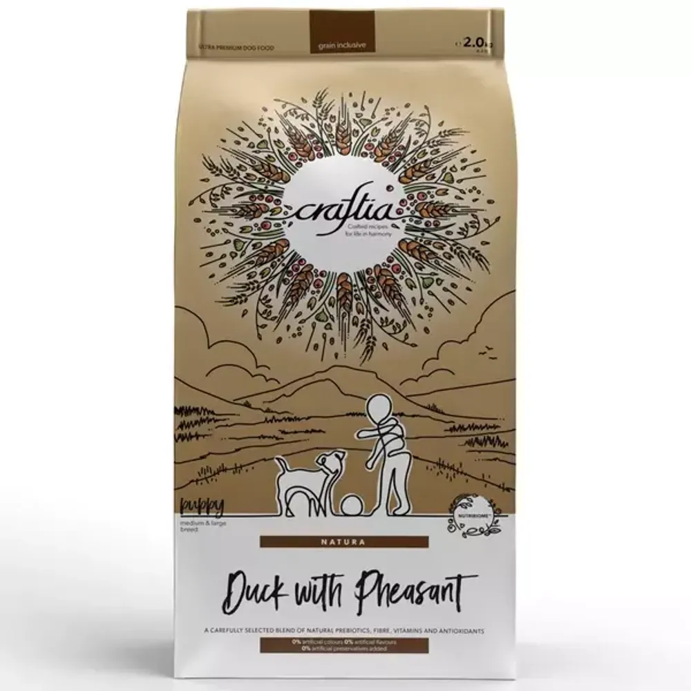 Сухой корм CRAFTIA NATURA для щенков средних и крупных пород из из утки с фазаном