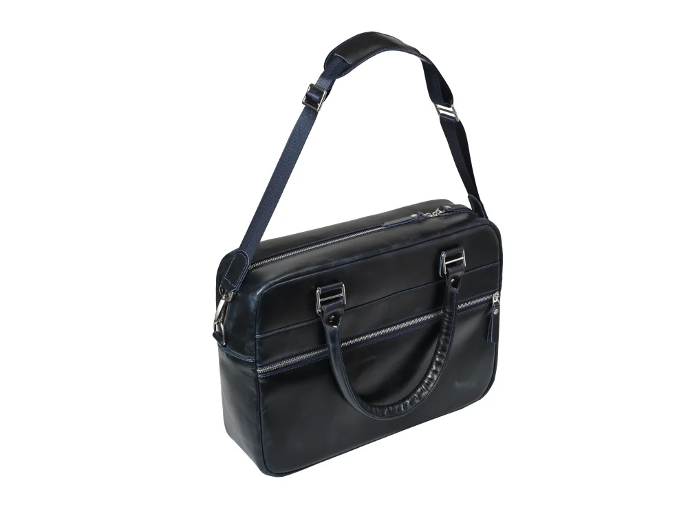 Деловая сумка из натуральной кожи "Alverio Dark Blue"