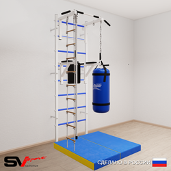 Шведская стенка Sv Sport 5756 (Турник стандарт/Брусья/Канат/Лестница/Цепь/Мешок 22кг/Мат 1м)