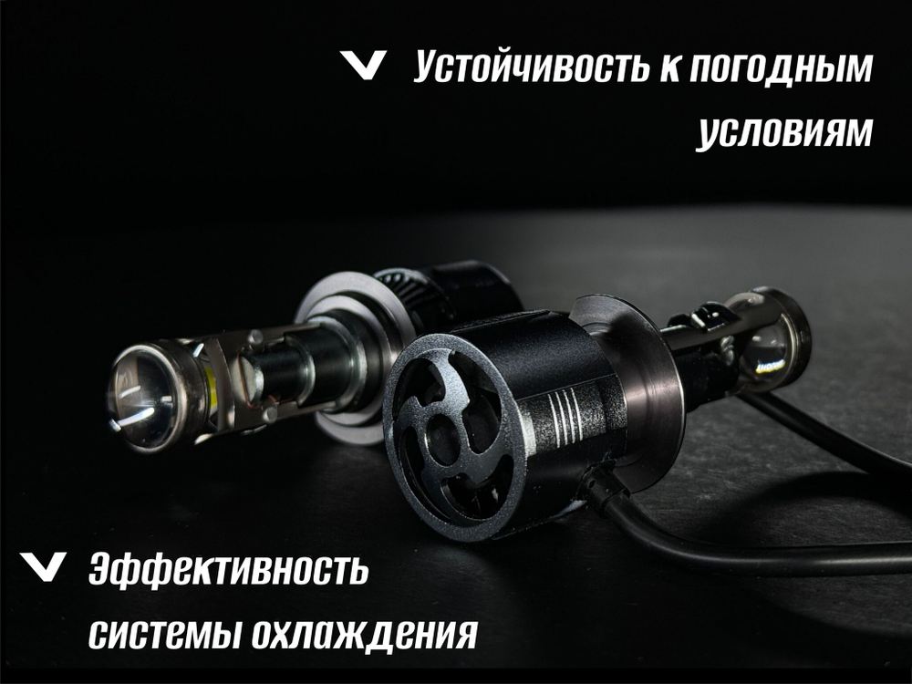 Светодиодные лампы H7, мини линзы H7, LED лампы H7, белые 6000k, 10000Lm, LED линзы, 2 шт