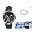 KANGOL Automatic Mechanical Movement Genuine Leather Strap Watch Men"s Watches Skeleton Dial