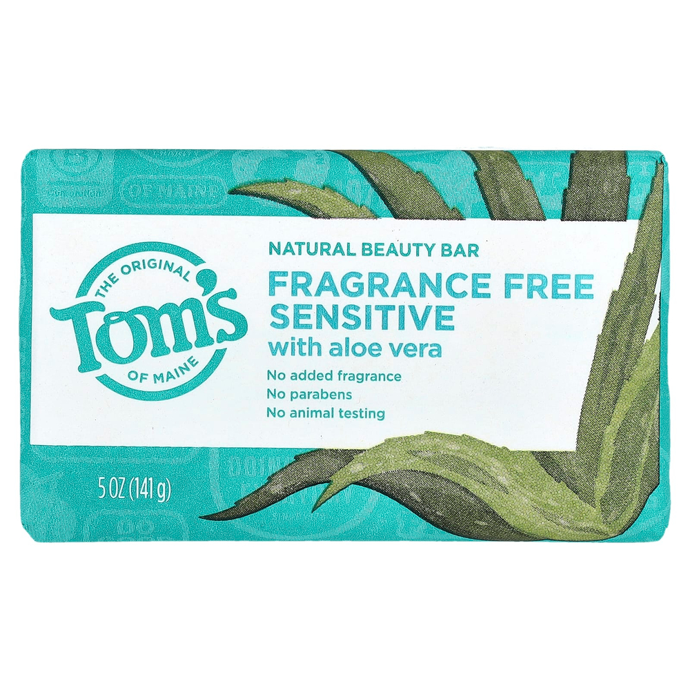 Tom's of Maine, Натуральное мыло для красоты с алоэ вера, без отдушек, для чувствительной кожи, 141 г (5 унций)
